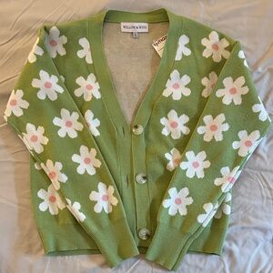 Green Floral Women's Cropped Cardigan